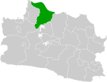 Map of West Java highlighting Karawang Regency